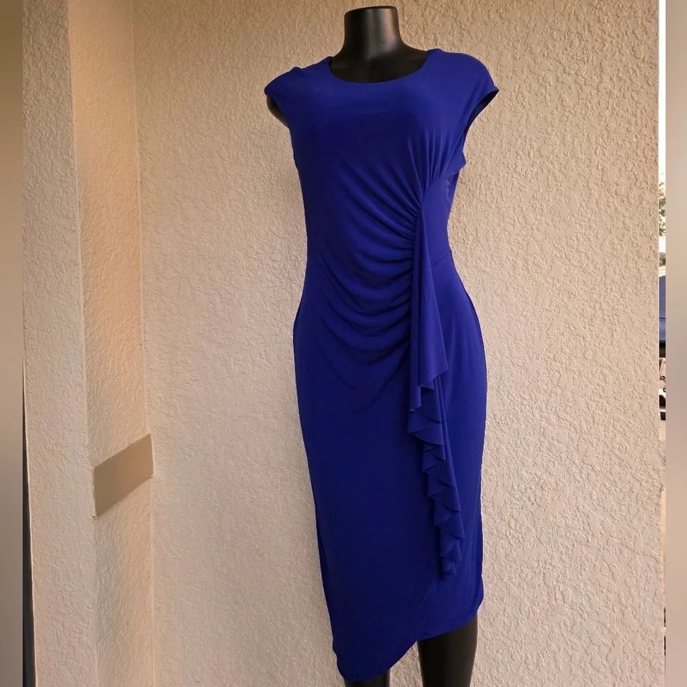 BRAND NEW CONNECT APPAREL SLEEVELESS SIDE RUFFLE SHEATH DRESS - Picture 12 of 16
